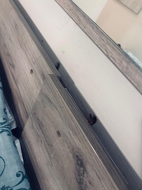 Dirt, shit, many holes behind the bed. Instead of fixing they use bed to just hide it..