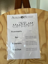 The pool and restaurant times.