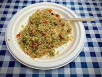 One of their occasional free dinners of cous cous