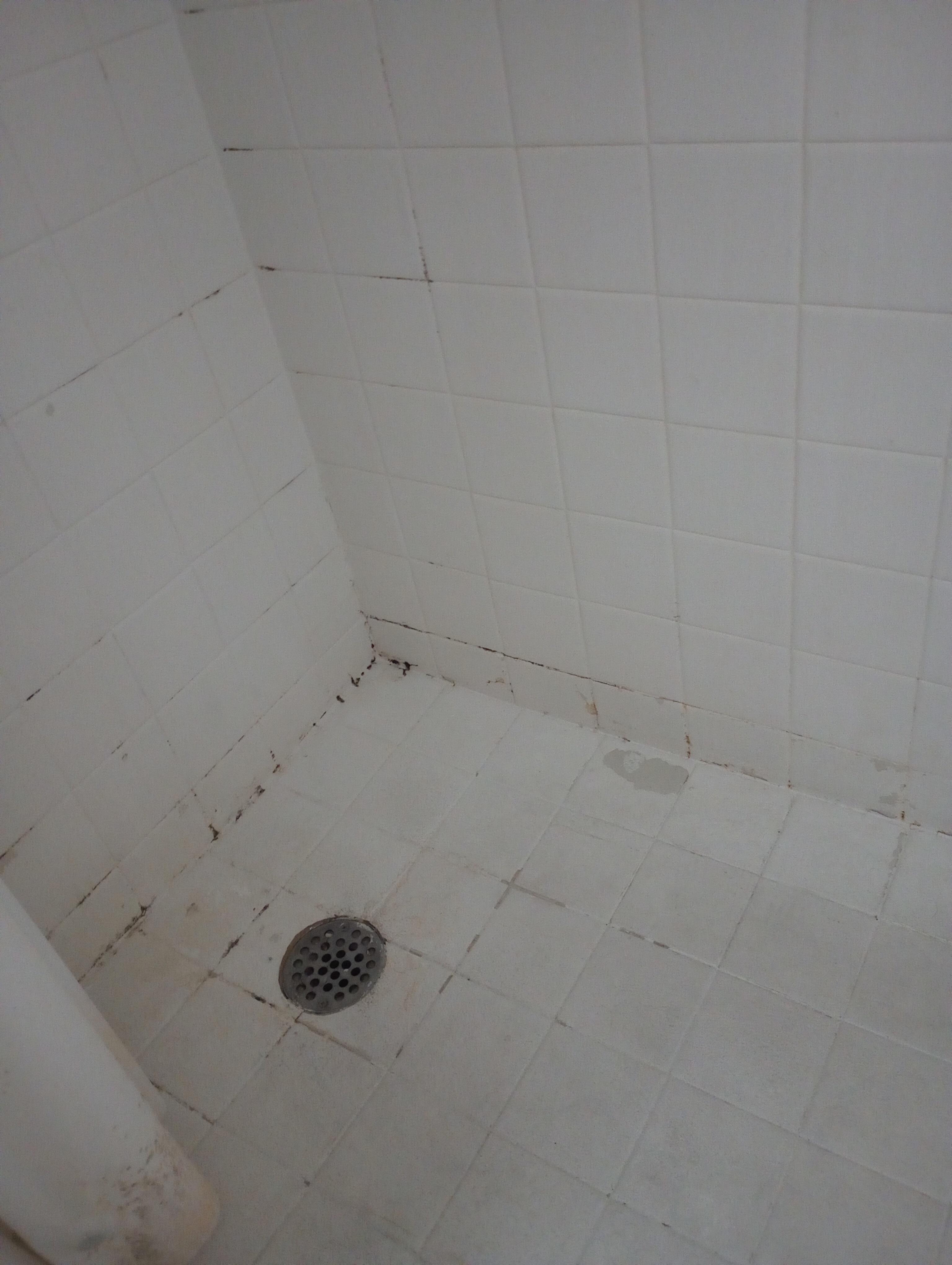 Rust and discoloration in shower.