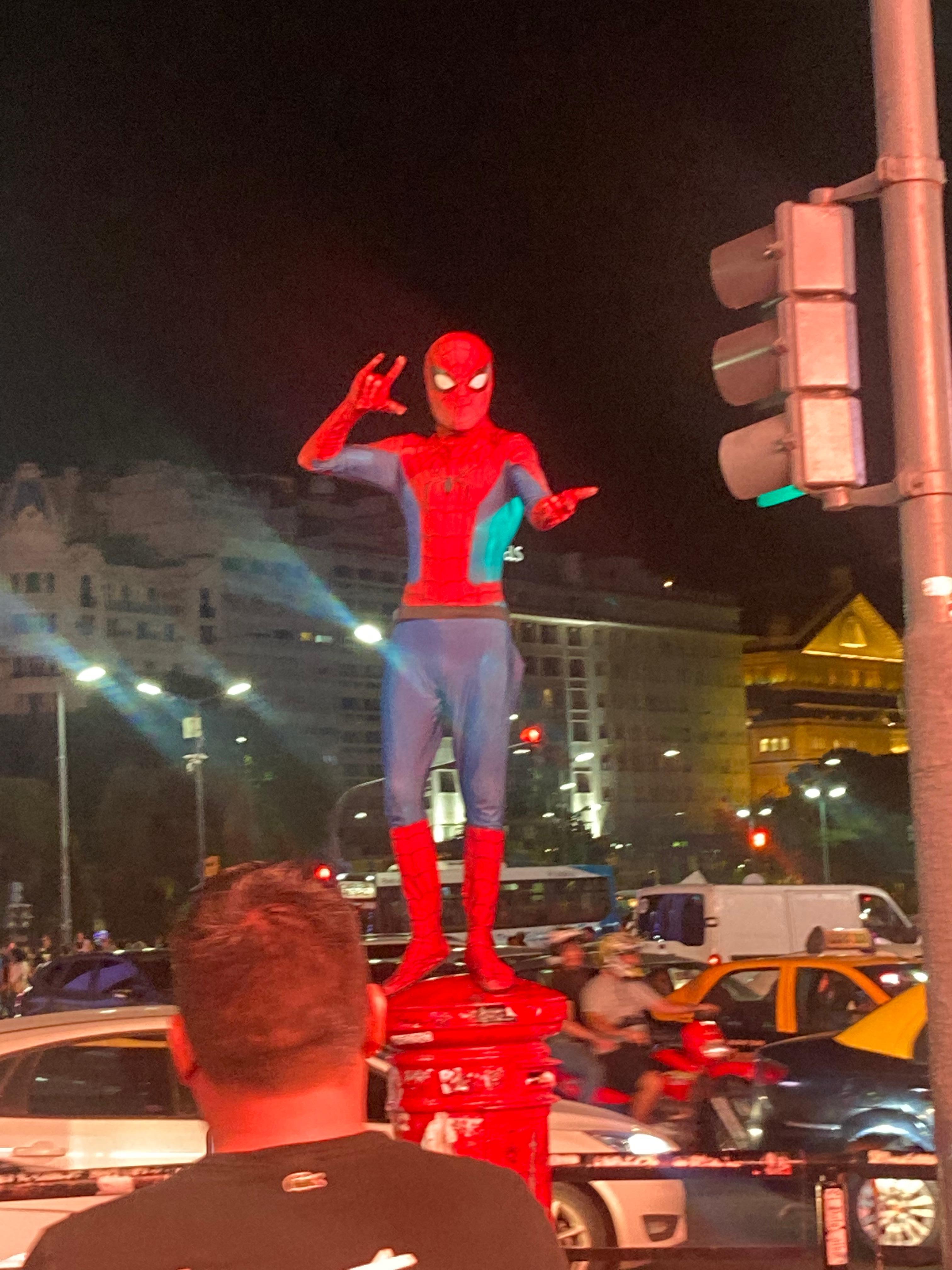 Spider man, he’s great 😂 little bit of fun that is usual in the city at night 