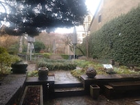 The back courtyard for eating breakfast (He was just working on cleaning it up for better weather ahead)
