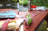 Lovely picnic table on the creek