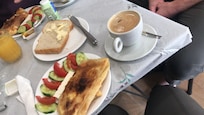 Breakfast, they also provided a boiled egg, yogurt, and fruit!