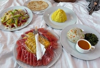 Room service - Avocado salad, fresh fruit platter, vegetable fried rice, mashed potato and chapati