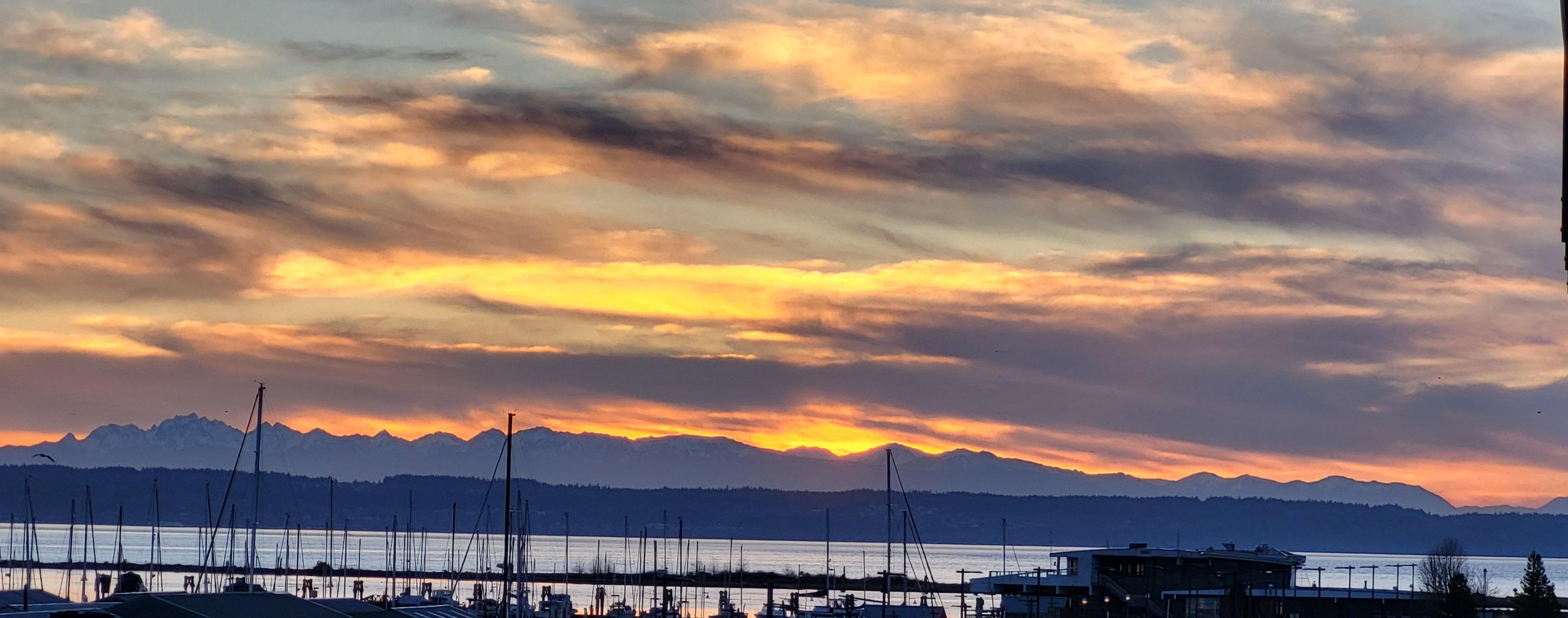 Sunset at the marina, from a balcony.