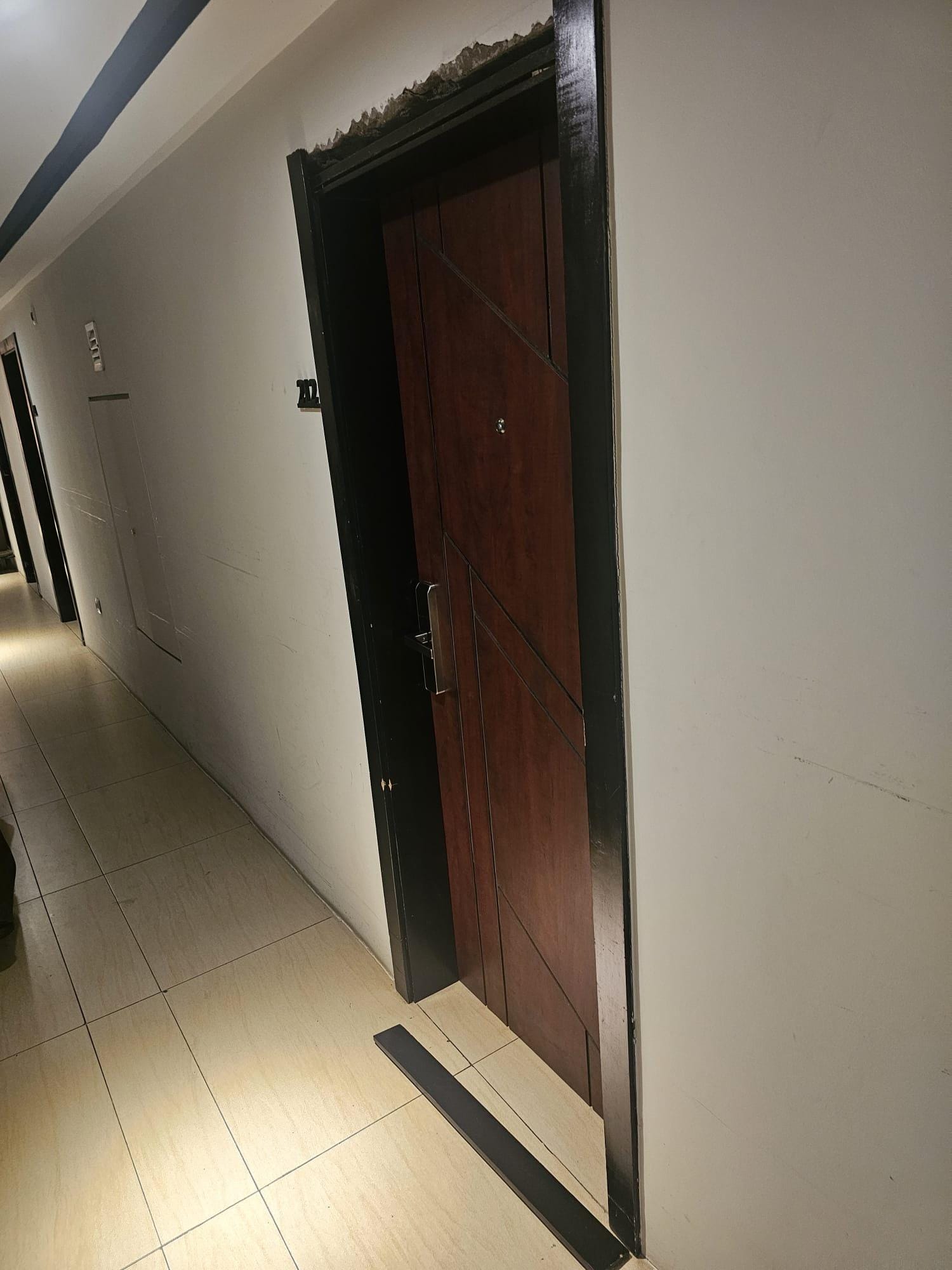 Shabby workmanship, health and safety hazard. Narrowly missed  our heads.   