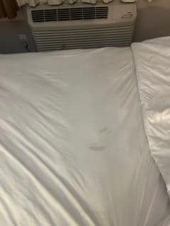 Questionable stain right in the area where someone would lie, but I was told, "maybe grease from the dryer."