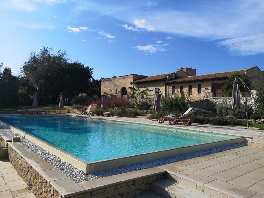 The masseria from the swimming pool