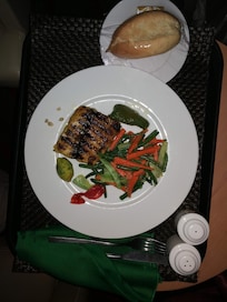 I spent a little more to eat a little less. This was grilled capitaine with vegetables. The chef is Tunisian and many of the meals have a delightful Tunisian twist.
