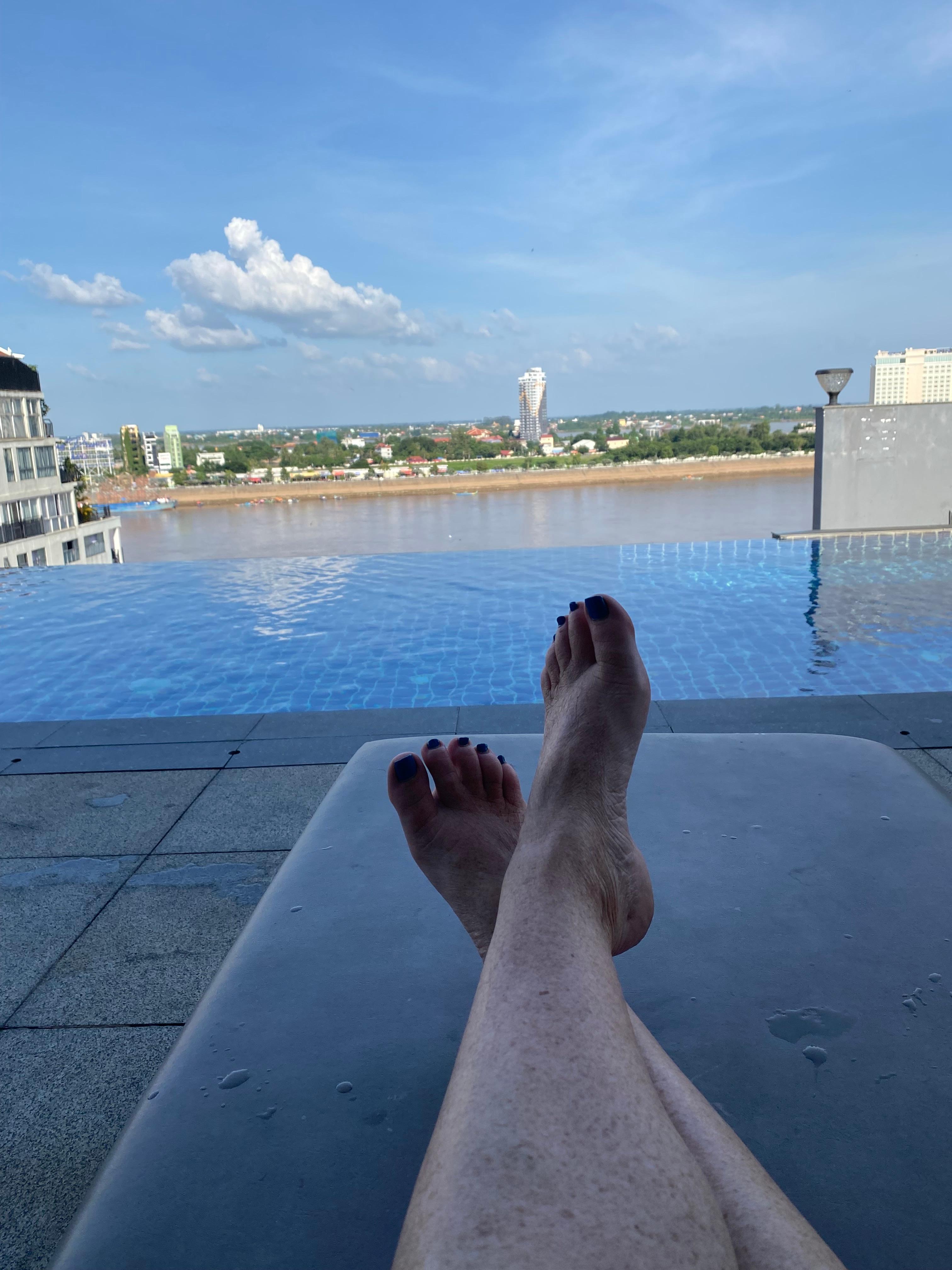 Relaxing by the pool