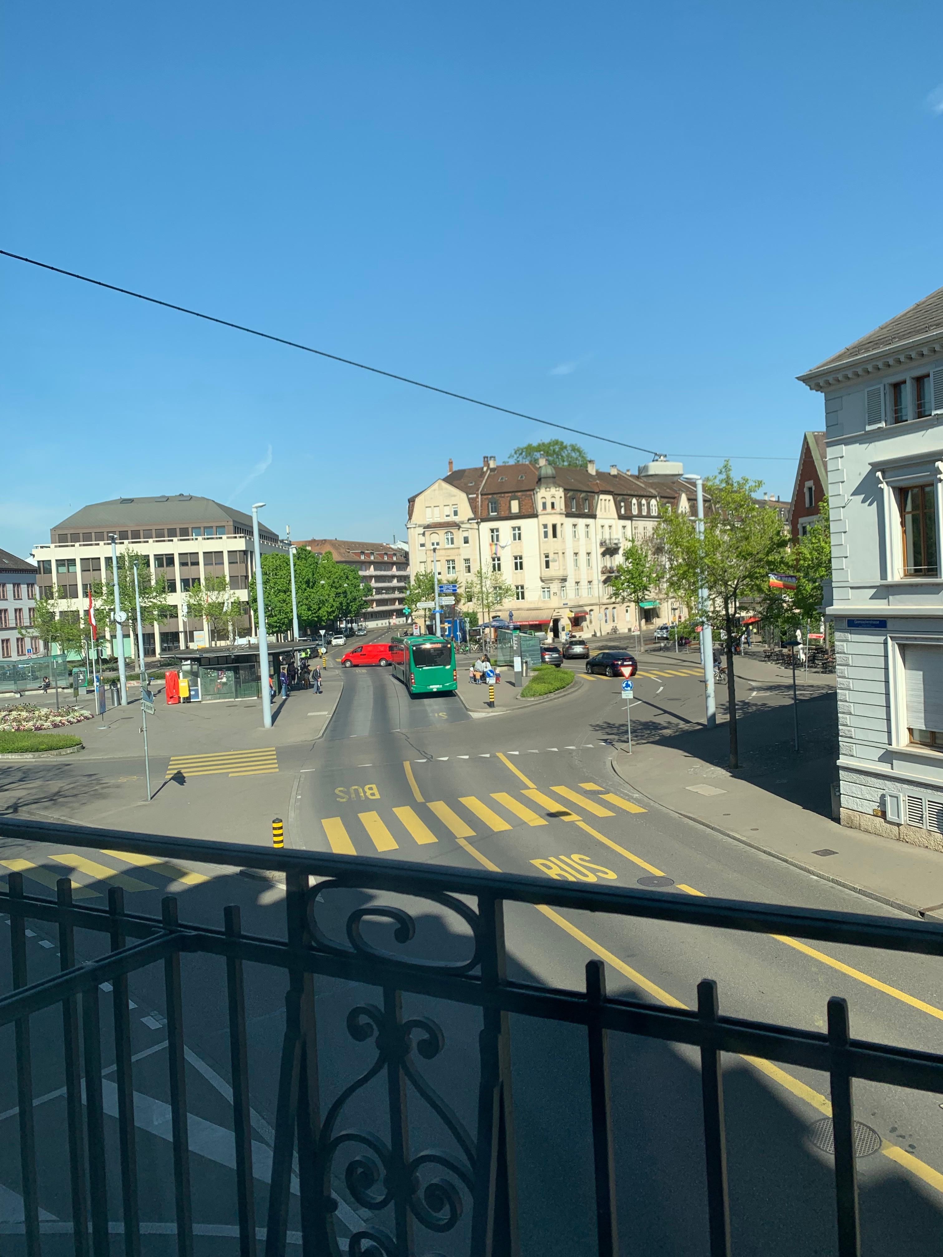 View from the window to the tram and bus stops 