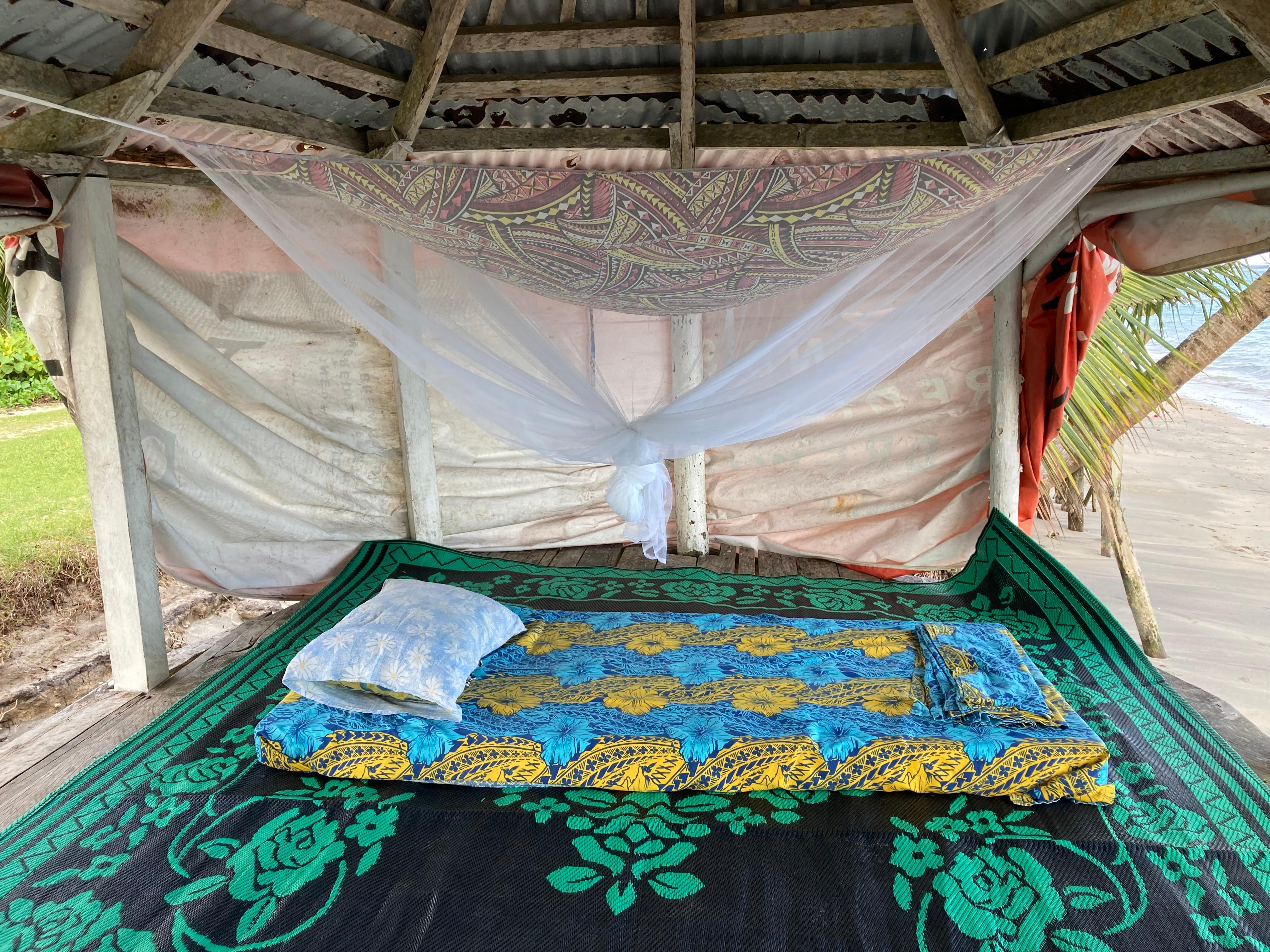 My bed set up in the fale