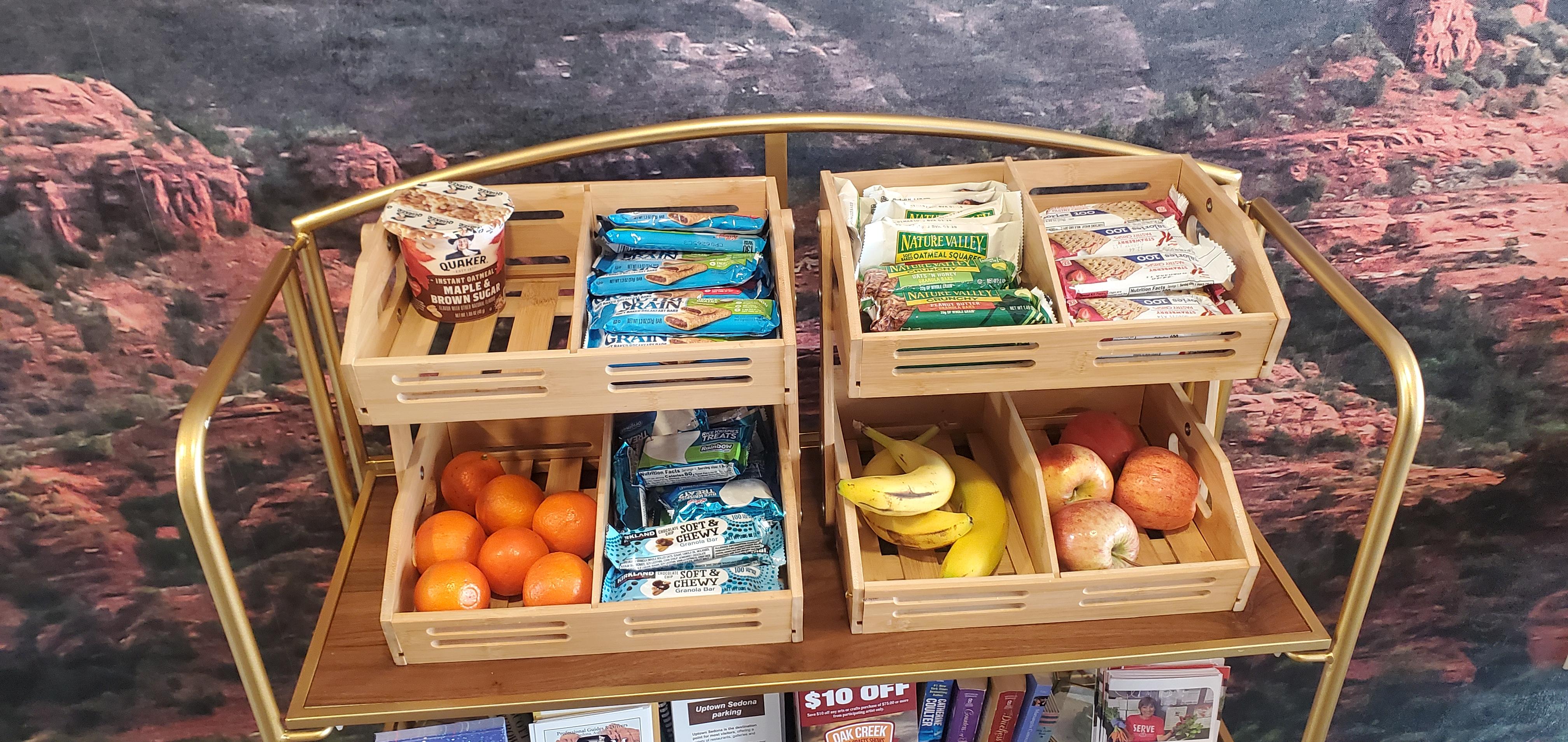 Breakfast food offerings in the lobby