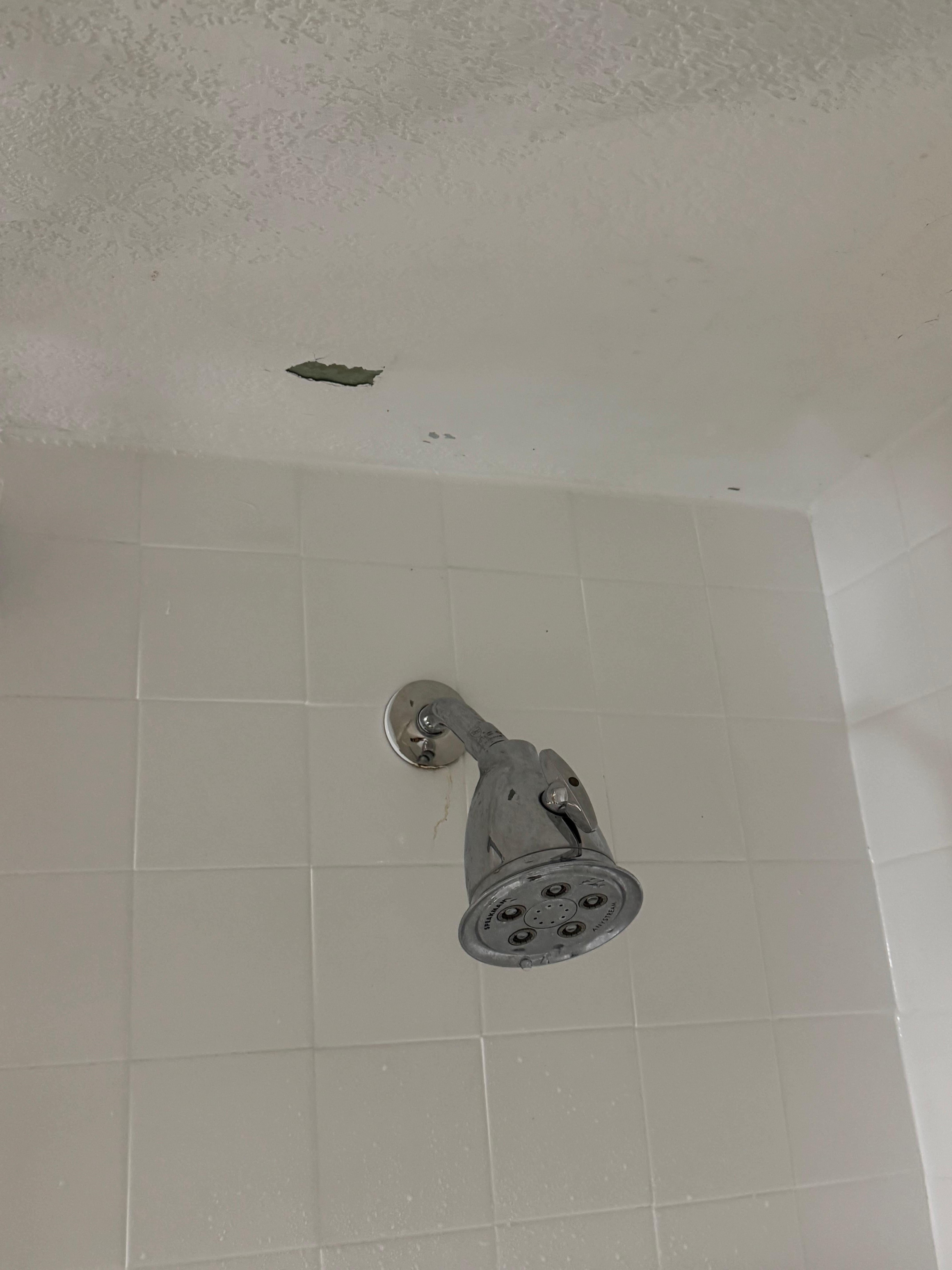 Ceiling chipping above shower head 