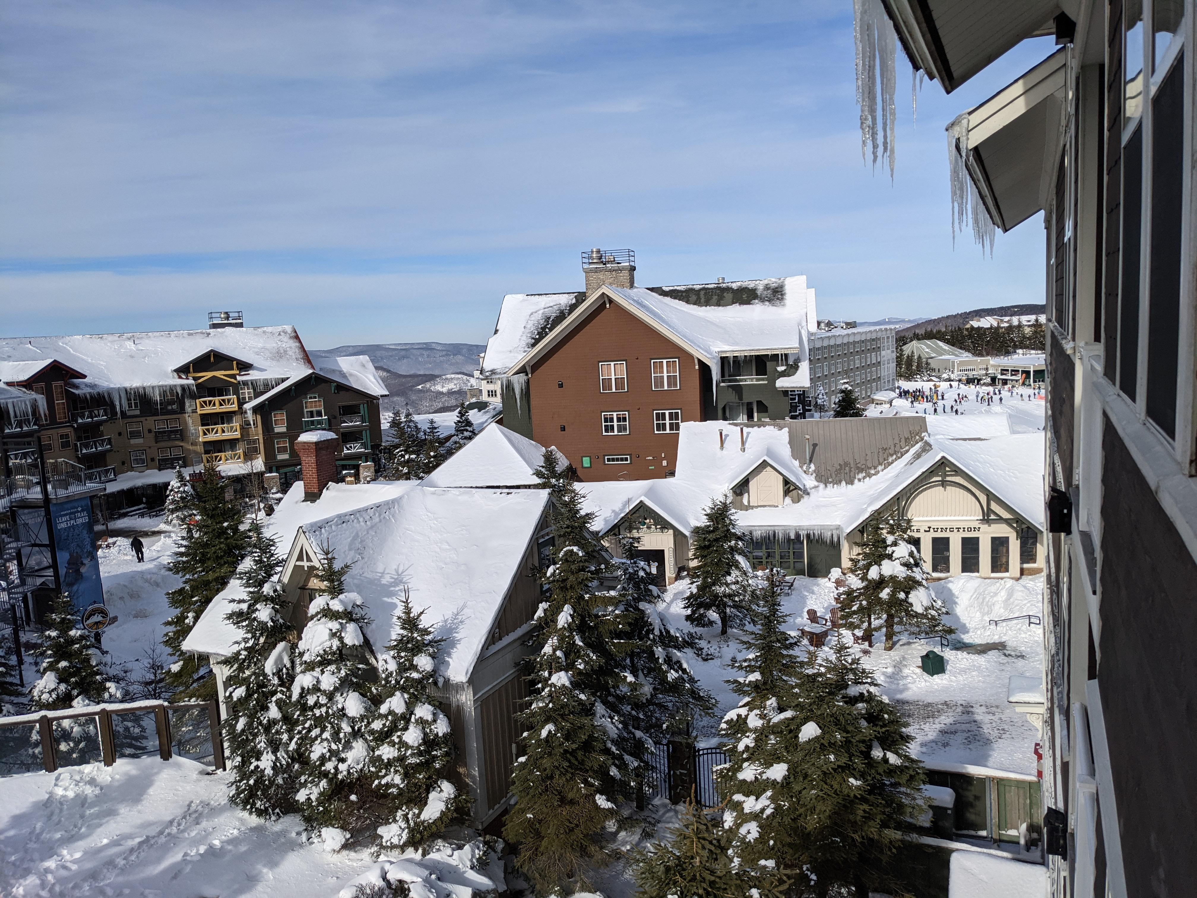 View of village and slopes from balcony