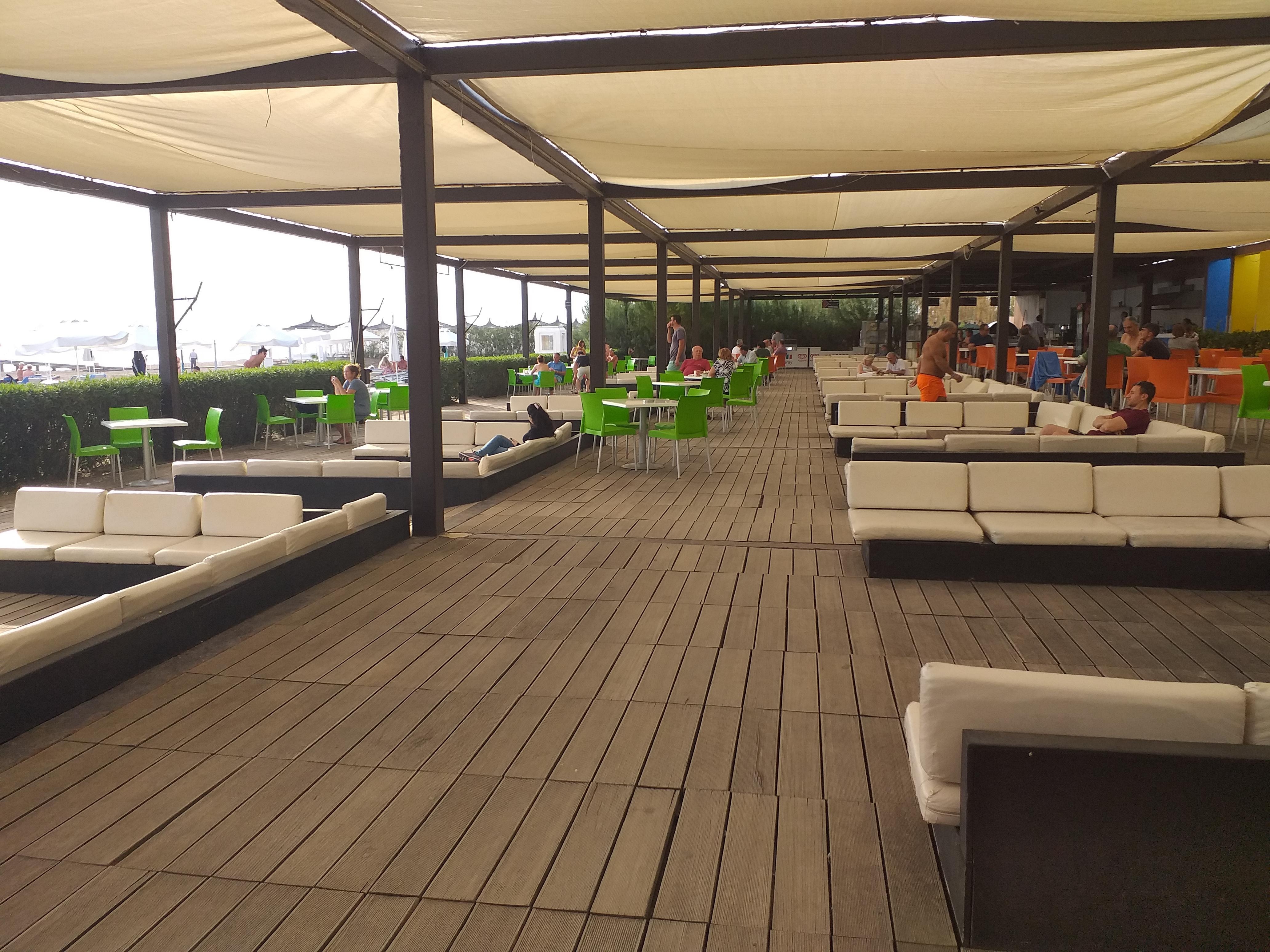 Lounge area at the snack bar by the beach.