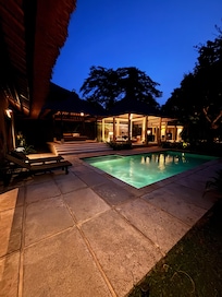 Night time view of the pool