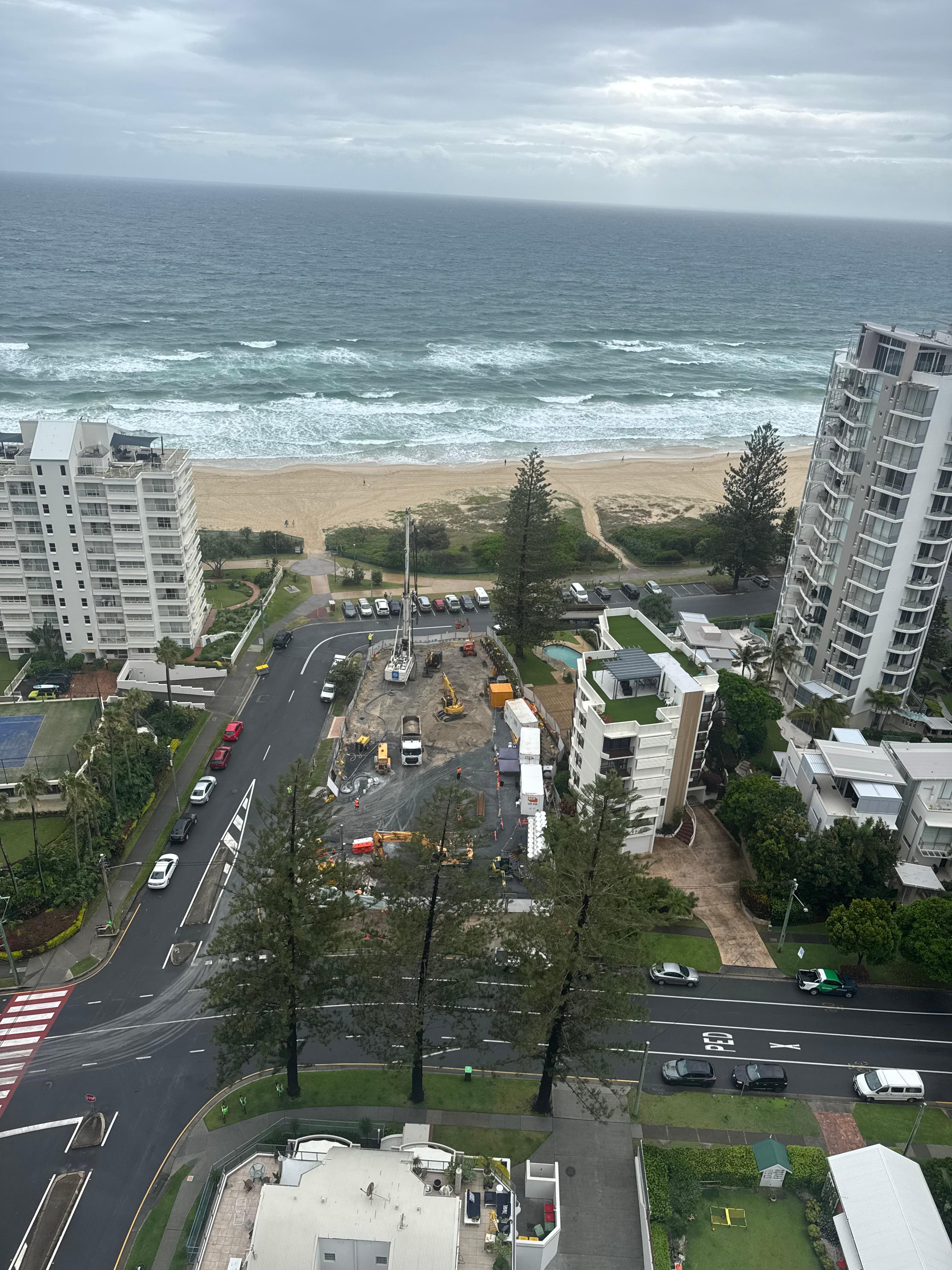 Bleak and miserable outside, in the light filtered spacious apartment, amazing views of the Gold Coast and the angry seas!