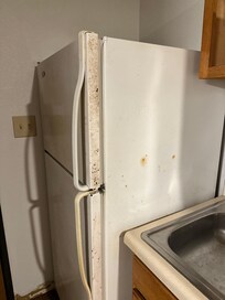 Rust covered filthy refrigerator