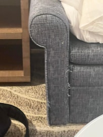 The couch bed that has seen better days!