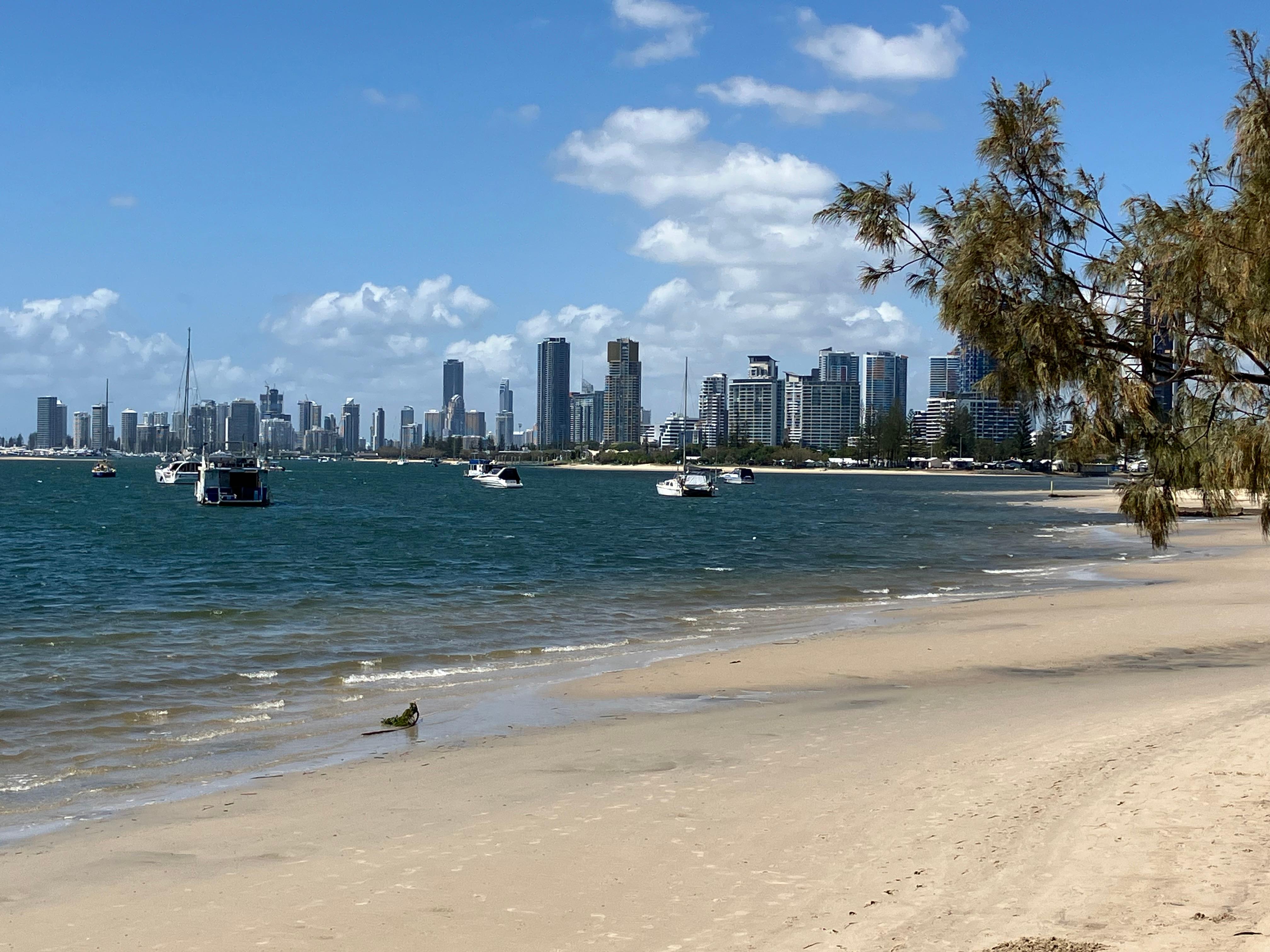 Beach in front of apartment building 