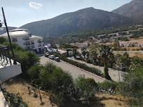 The lower accommodation and water park from the poolside terrace