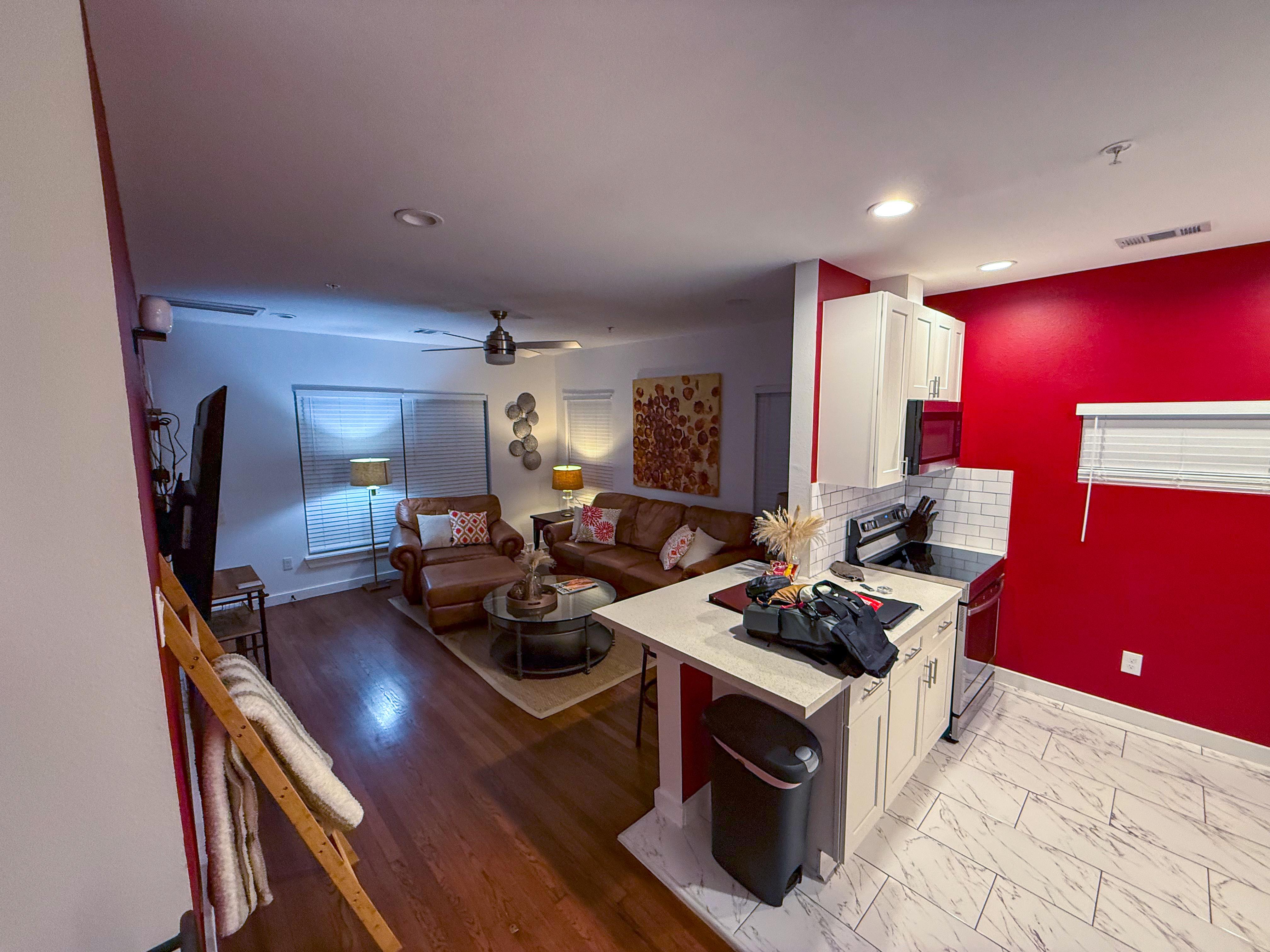 Spacious living area and kitchen