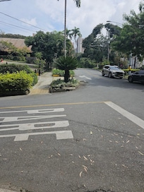 walking along the street where the hotel is located