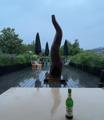 The terrace would be a great place to hang out I n sunny weather. It was actually fine in pouring rain