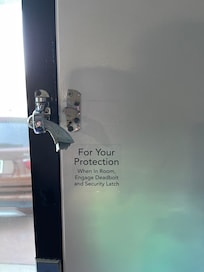 Latch was broken before my stay. I took this photo 10 minutes of being in the room. I didn’t report it because this a raggedy dirty motel. My previous experiences was of this a run down and drug infested motel.