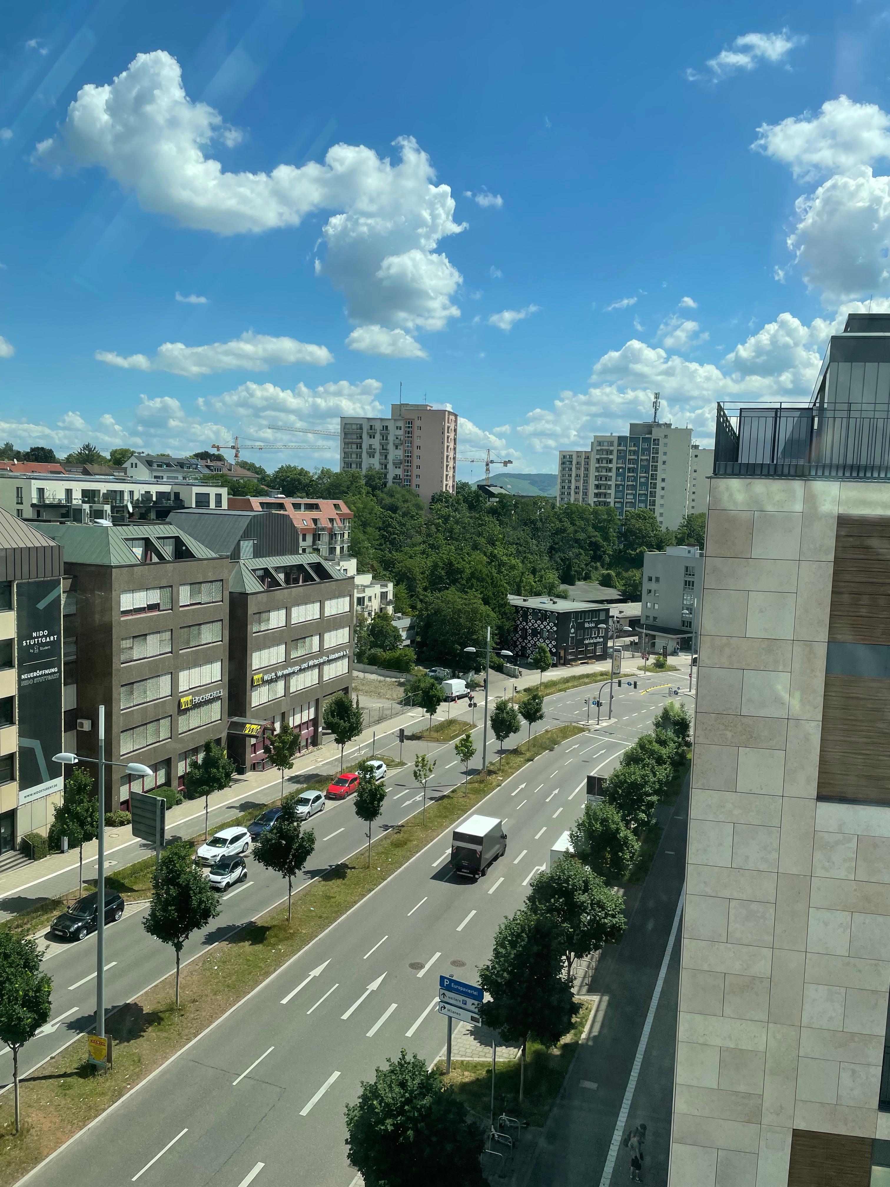 View out of hotel room window.