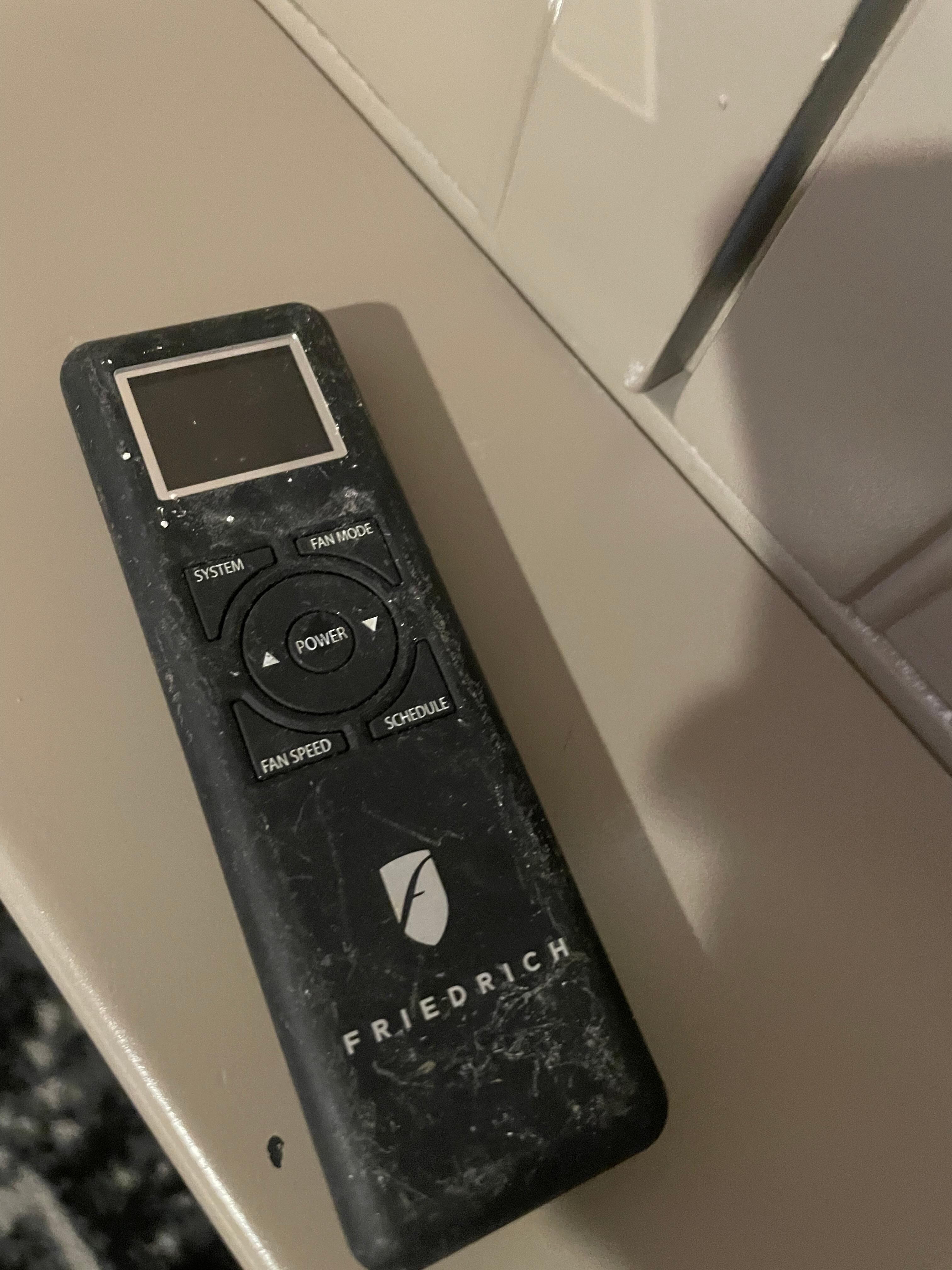 Air conditioning remote had a funky layer of dust.