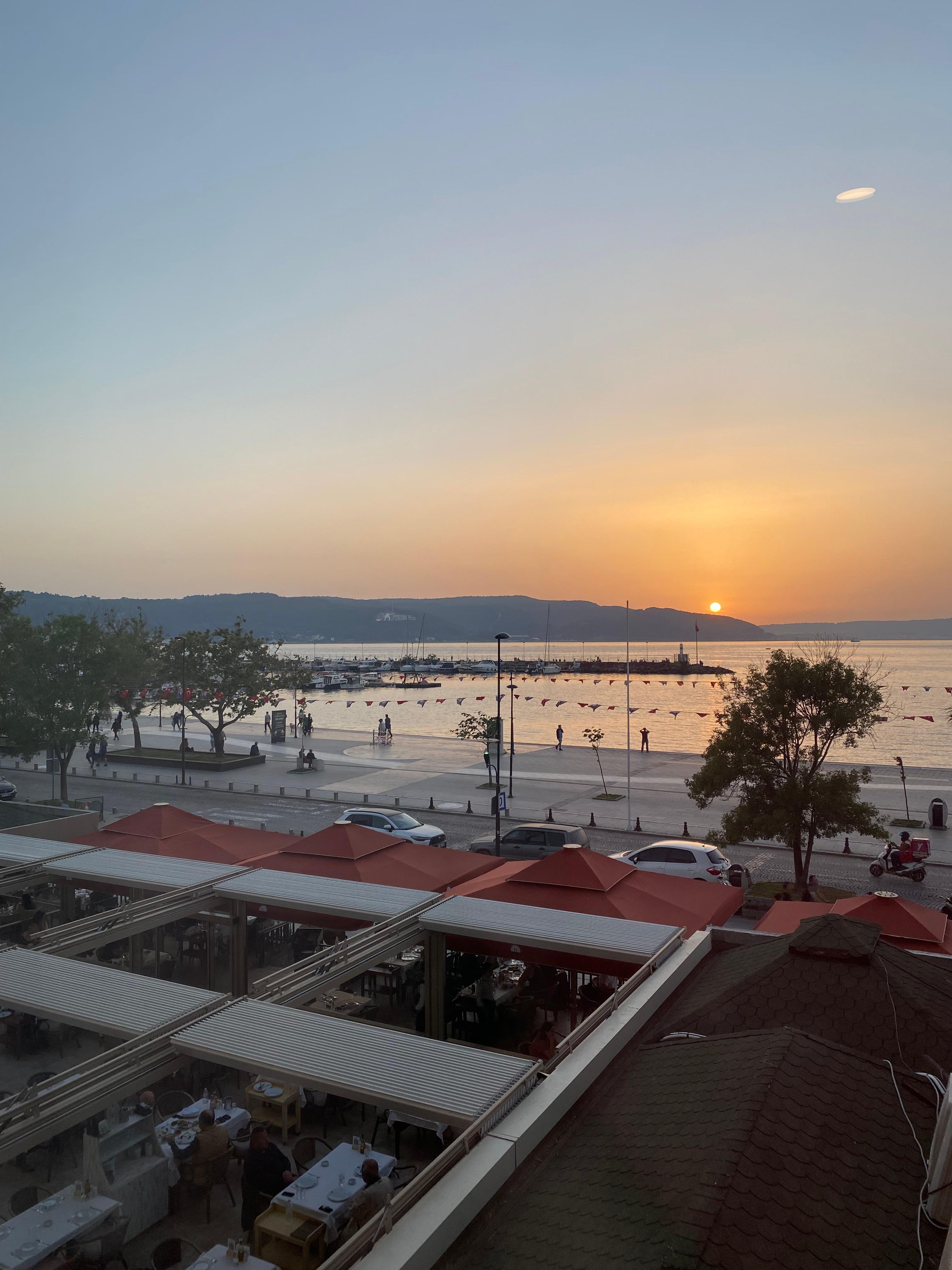 Looking over the hotel’s big restaurant 