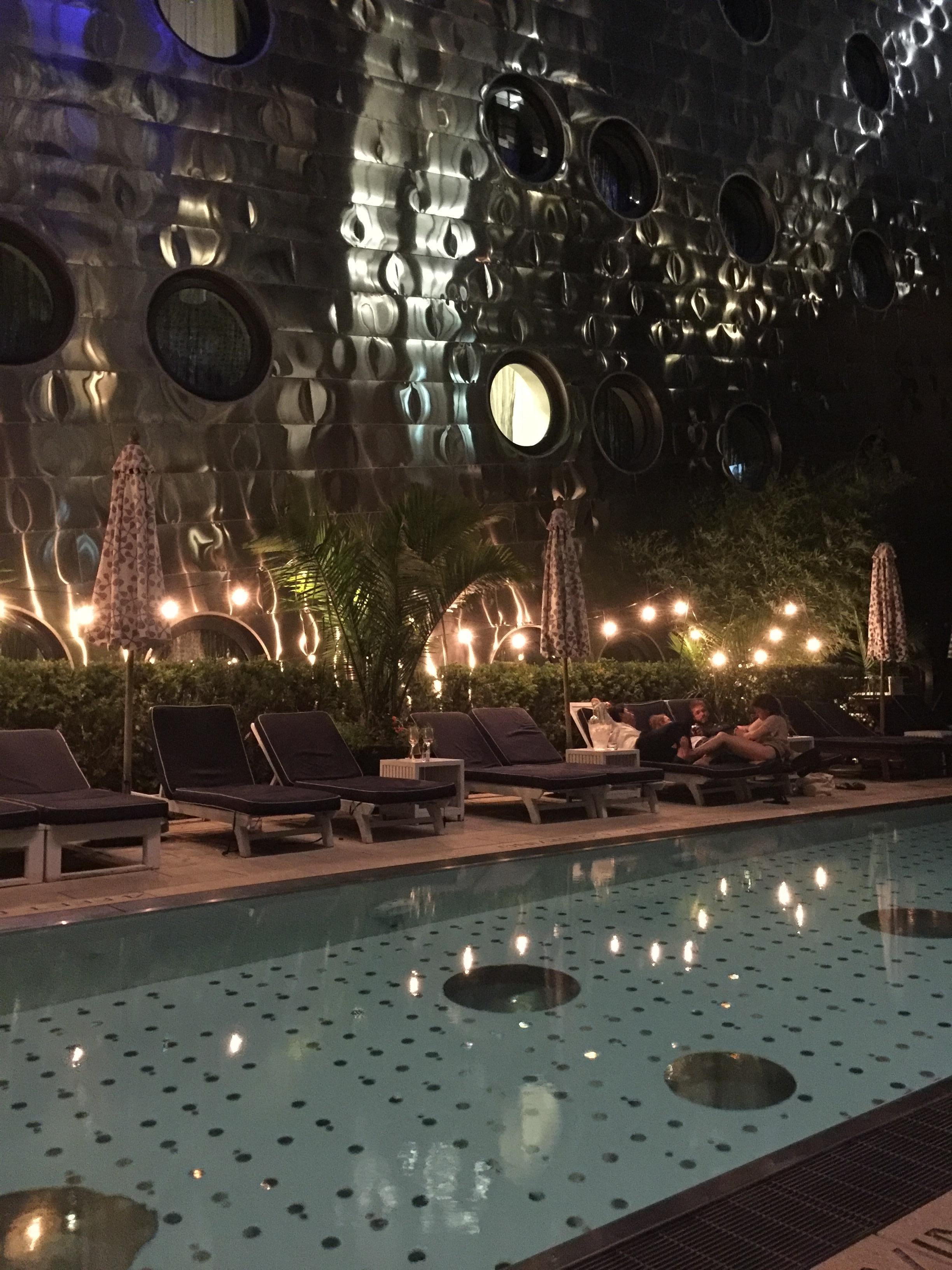 The Dream Downtown pool at night