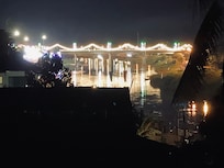 View at night from the hotel rooftop