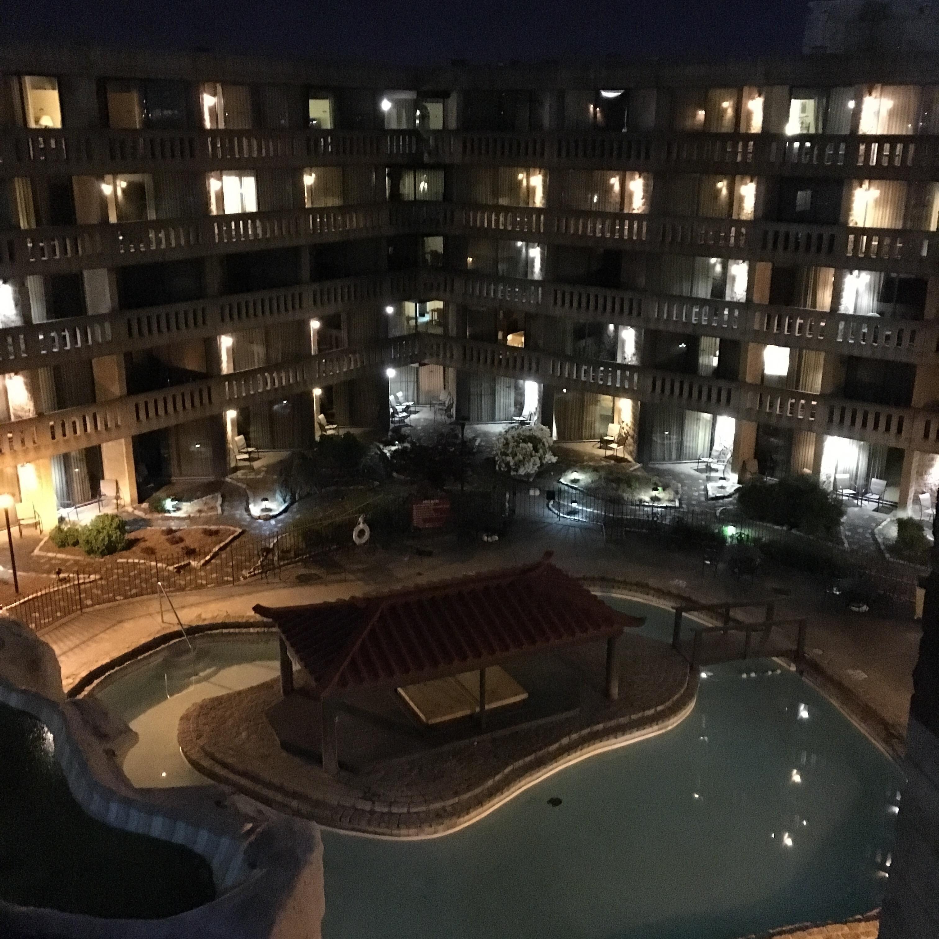 View of the courtyard from the glass elevator daytime