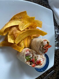 Super fresh and delicious fish wraps with plantain chips.