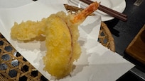 晩飯 エビとりんごの天ぷら