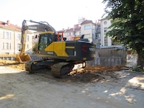 This is the excavator that has dug a big hole where the Hotel Alegro used to be!