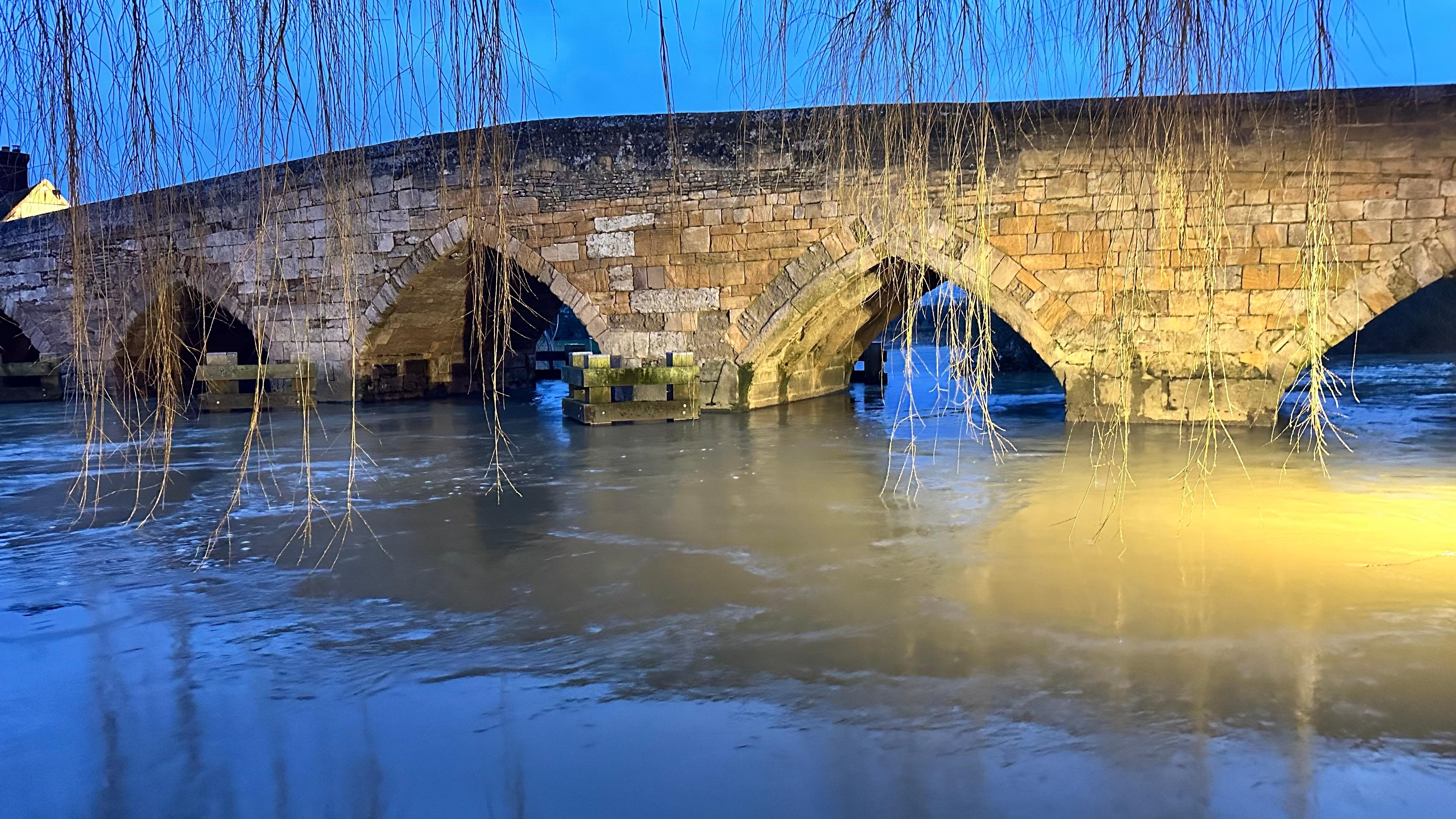 Newbridge. Viewed from the garden. High river levels after recent recent storms