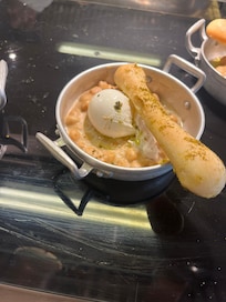 Chickpeas in tahini with a coddled egg
