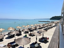 The beach in front of the hotel