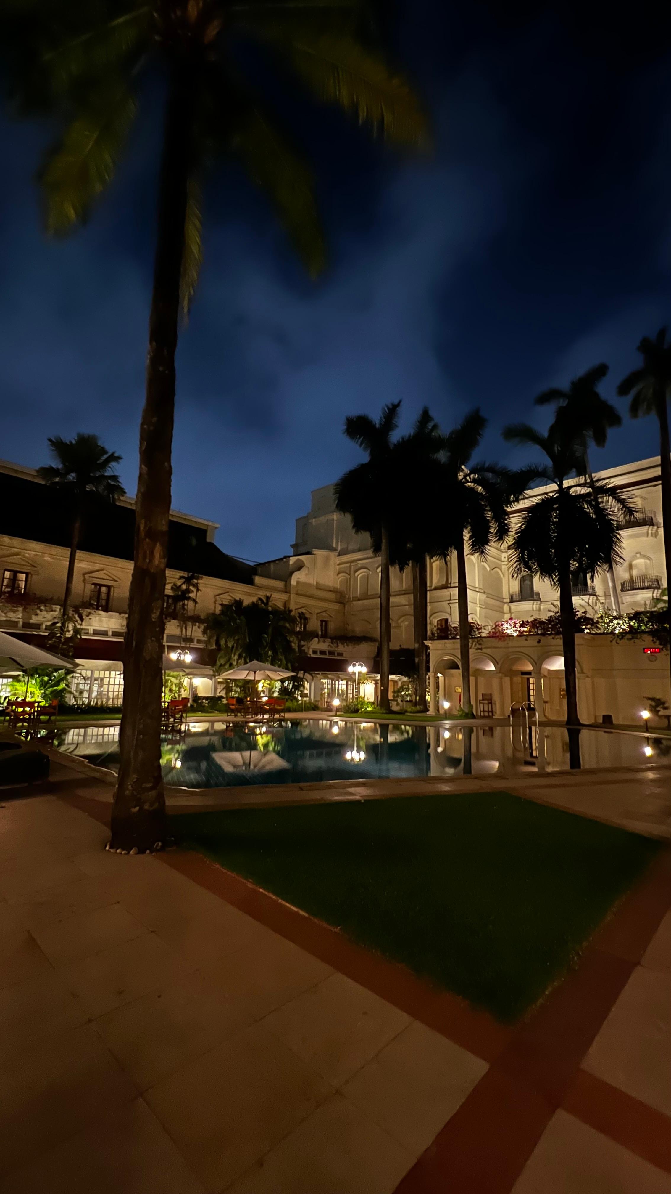 Pool area at night 