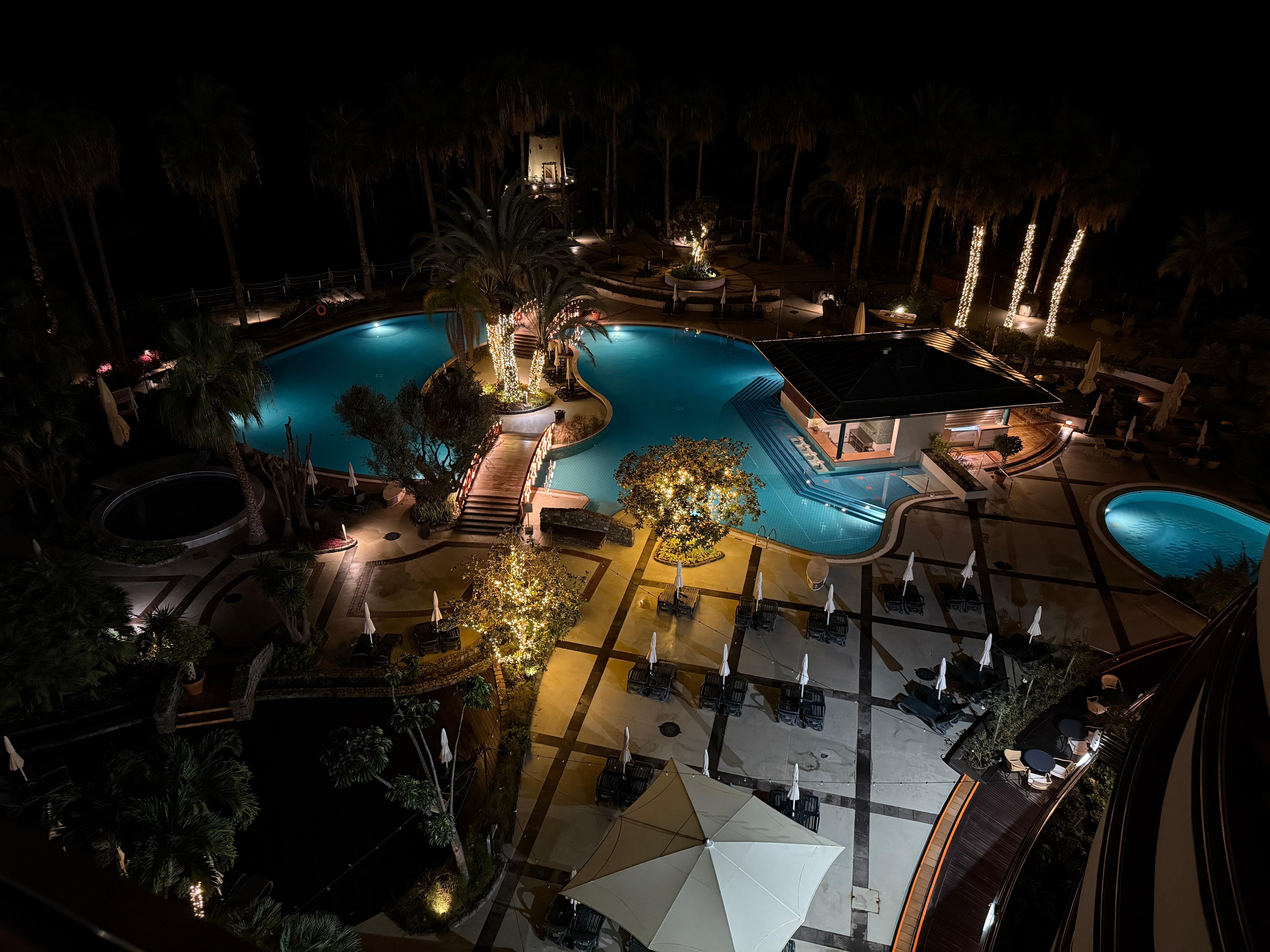 View from the Ocean View Room balcony at night