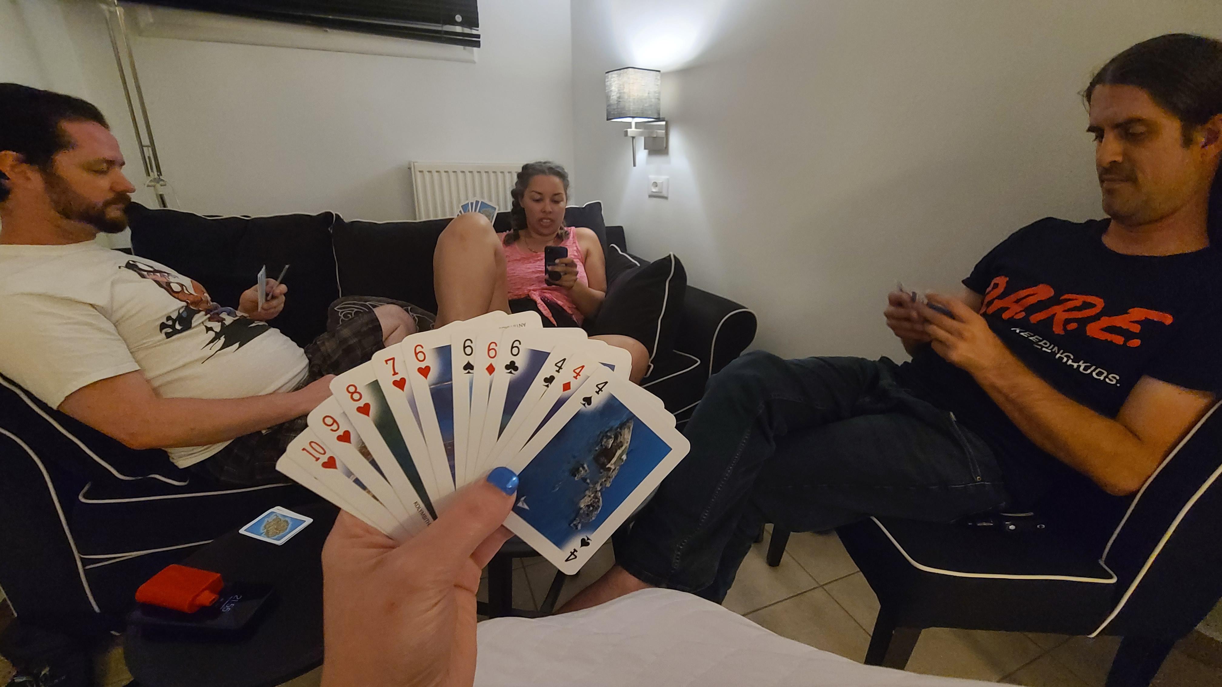 Comfy couch and chaors in the room for us to play cards