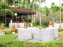 The outdoor seating area of Senja Indonesian restaurant where they also serve afternoon tea.