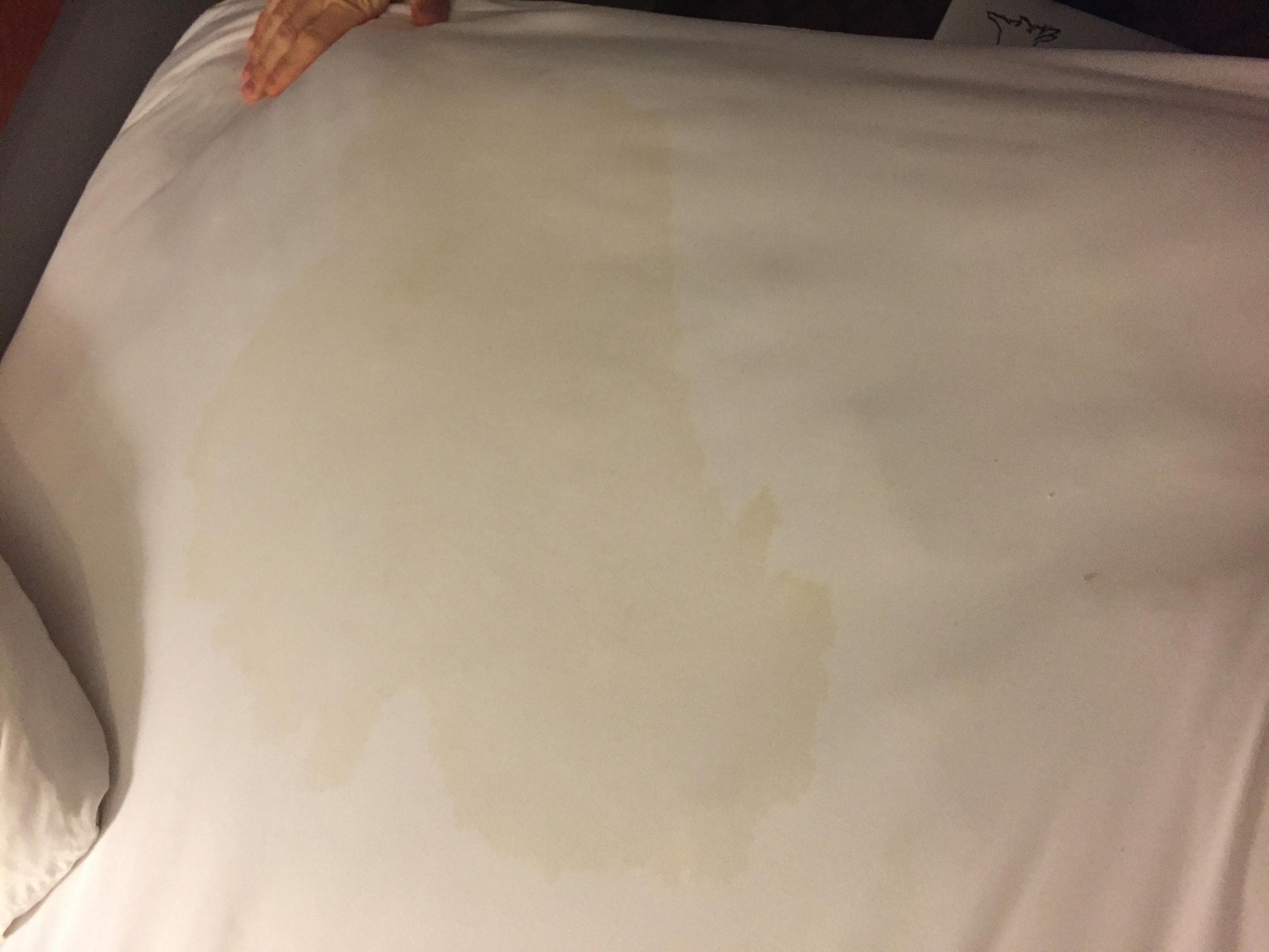 urine stained sheets upon entering
