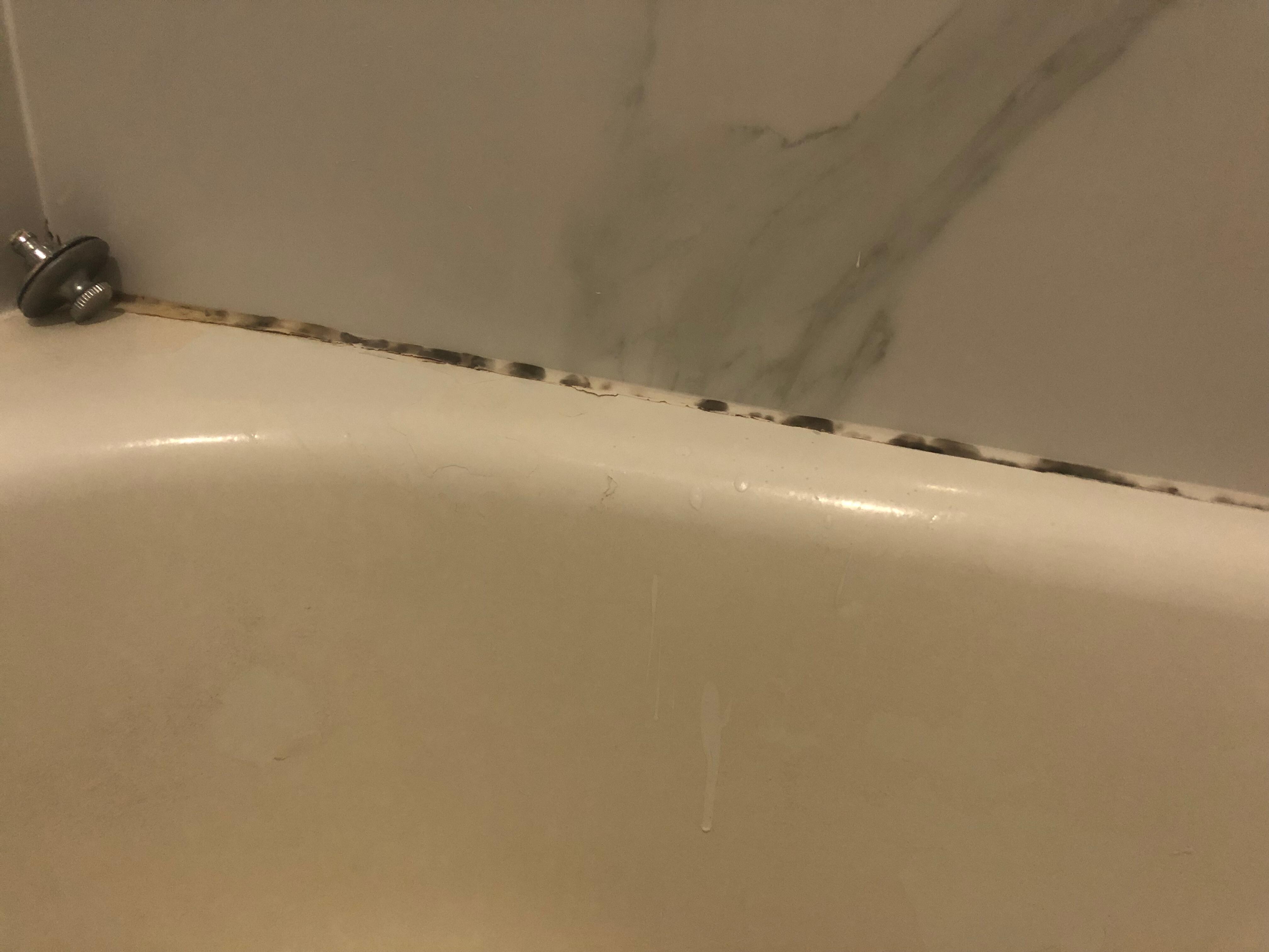 black mold/grime around edge of tub