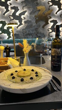 Duck risotto and amazing local wine in the hotel restaurant.